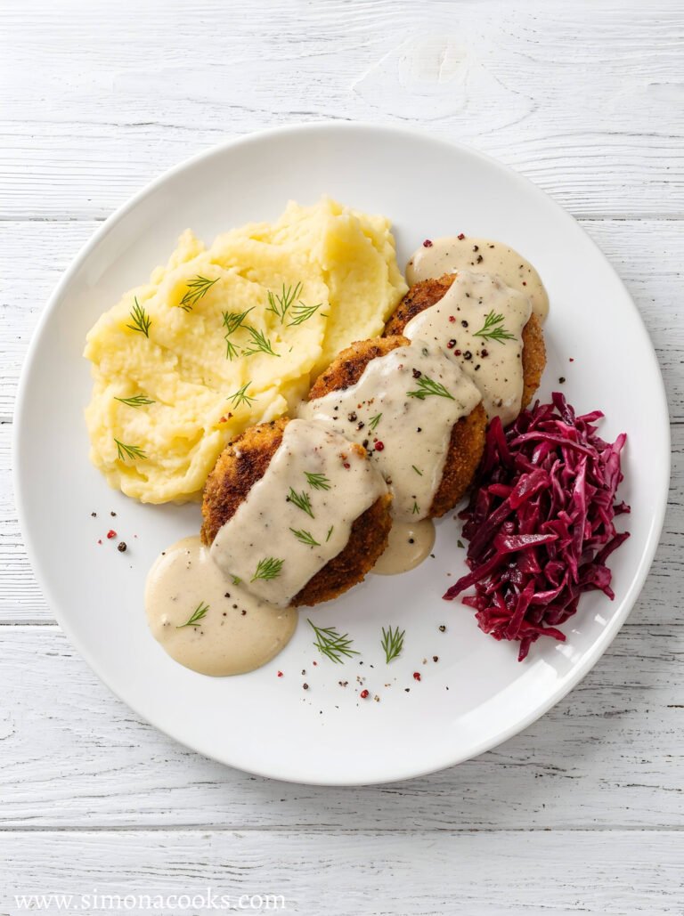 Crispy Fish Cutlets in a Rich Cream Sauce