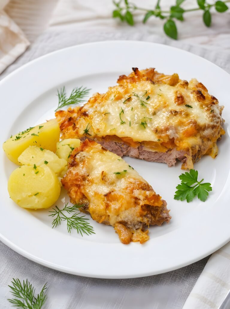Juicy Pork Steaks with Sautéed Onions, Peppers & Cheese