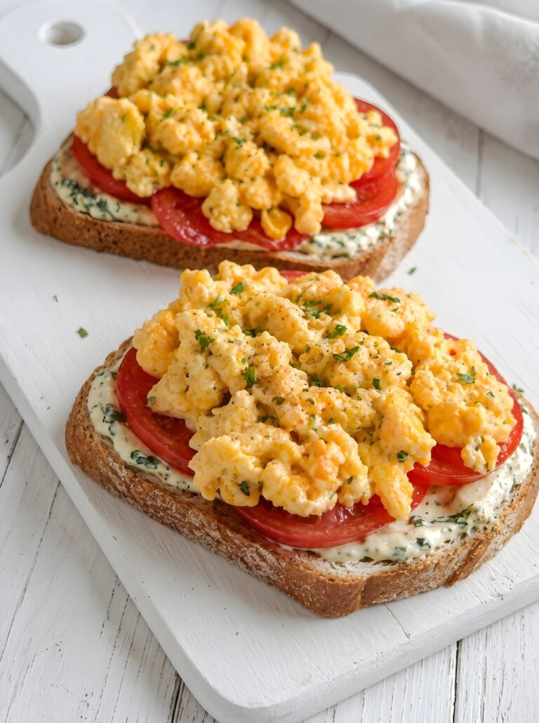 Creamy Scrambled Egg Toast with Fresh Parsley Butter